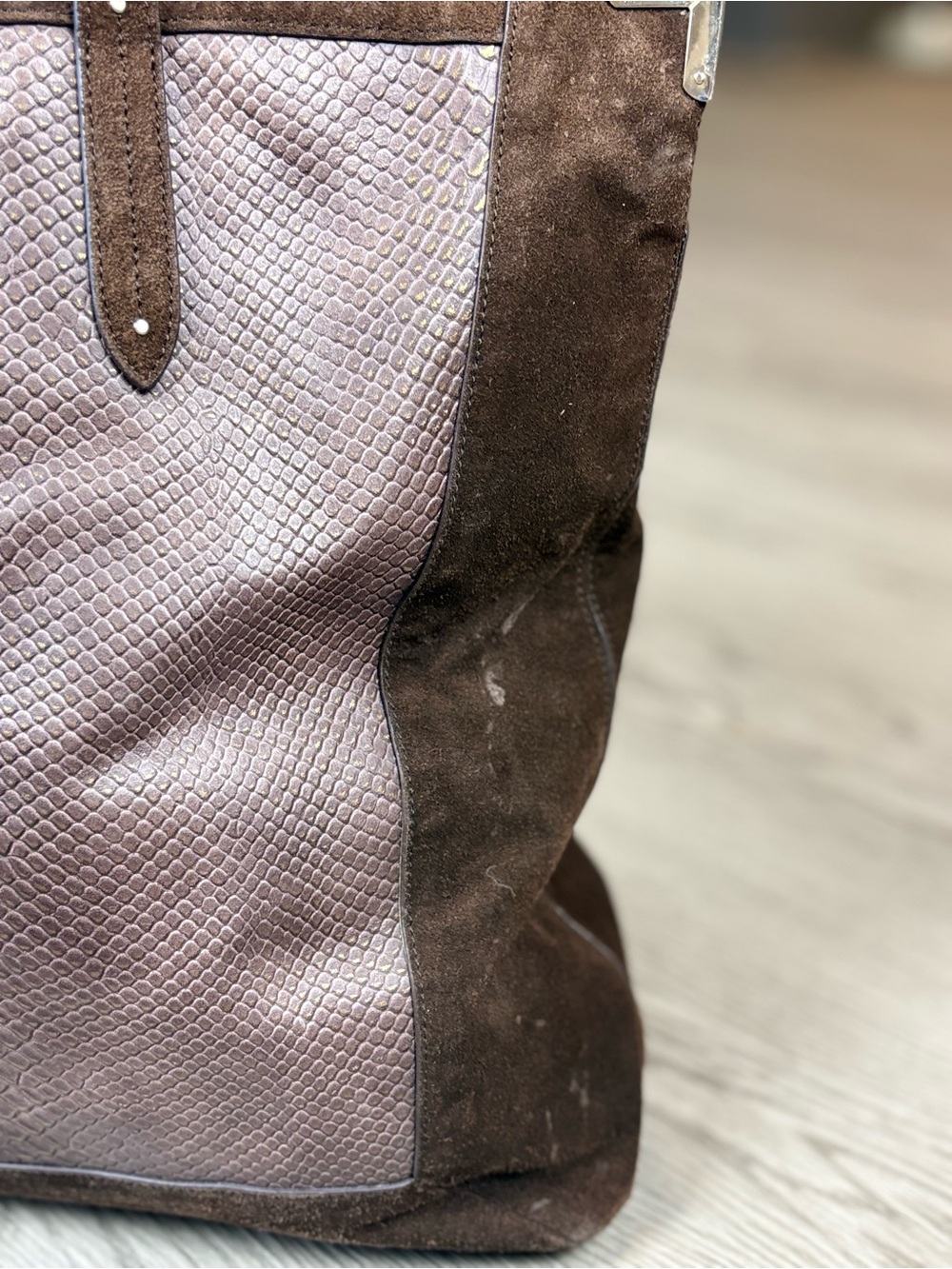 Coach Taupe and Brown Embossed Leather Tote - Picture 3 of 10